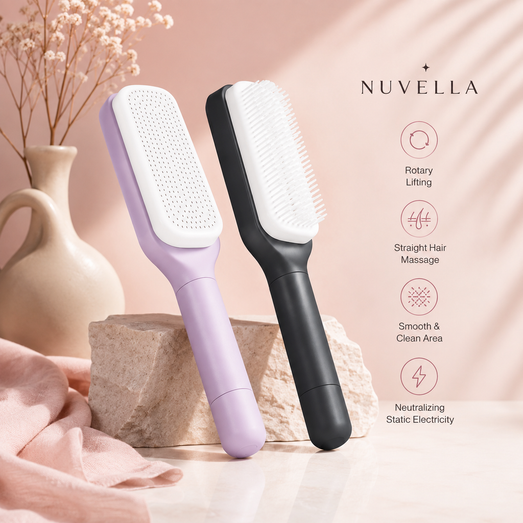Nuvella Self Cleaning Detangling Brush – Effortless Hair Removal