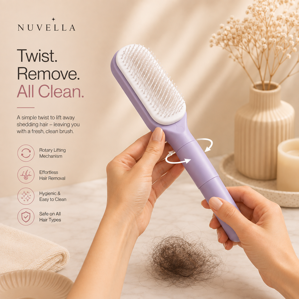 Nuvella Self Cleaning Detangling Brush – Effortless Hair Removal