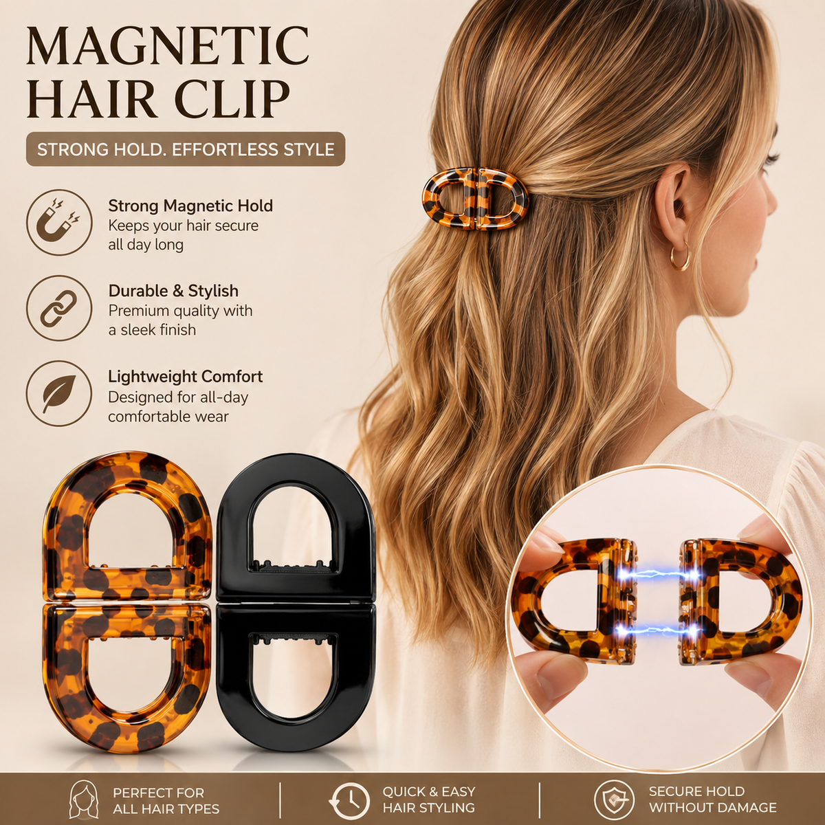 Nuvella Magnetic Hair Clip – Premium No-Slip Hair Clasp