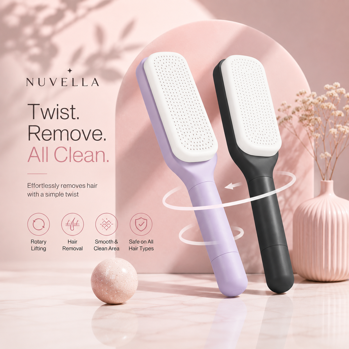Nuvella Self Cleaning Detangling Brush – Effortless Hair Removal
